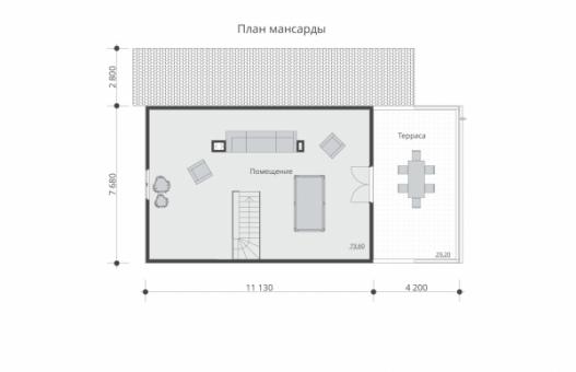 Проект одноэтажного дома с мансардой и террасами